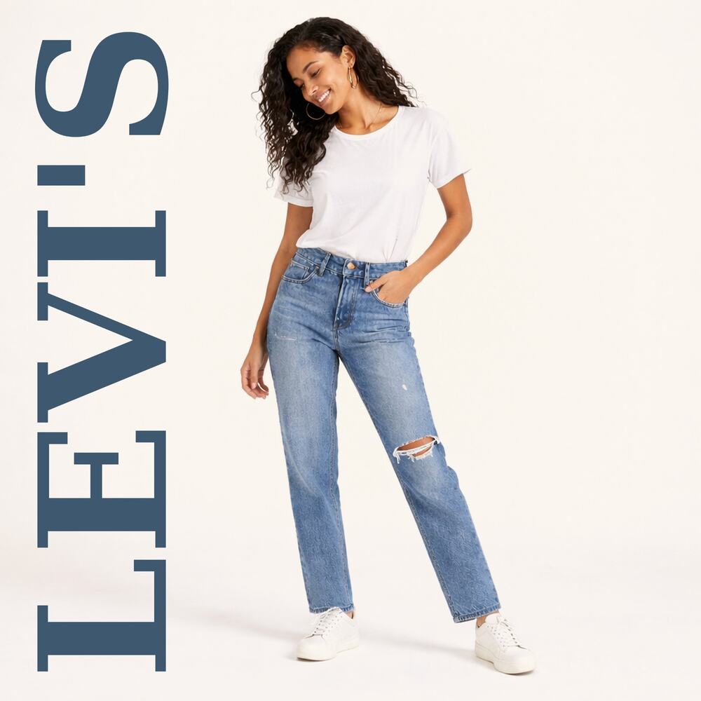 Levi's Wedgie Straight Jeans High Rise Button Fly Distressed Athens Asleep 26x27